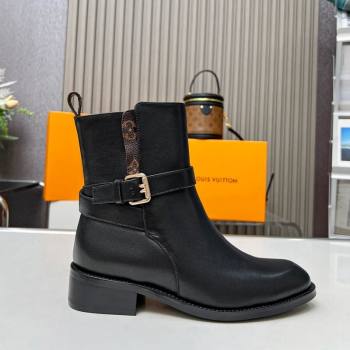 Louis Vuitton LV Bootsy Flat Ankle Boots in Black Calf Leather with Strap Buckle 2023 1ABUB0 (MD-231218025)