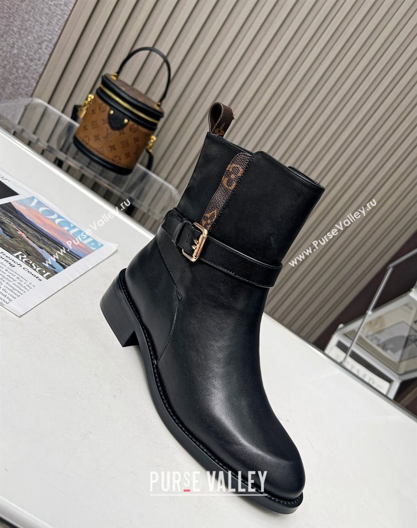 Louis Vuitton LV Bootsy Flat Ankle Boots in Black Calf Leather with Strap Buckle 2023 1ABUB0 (MD-231218025)