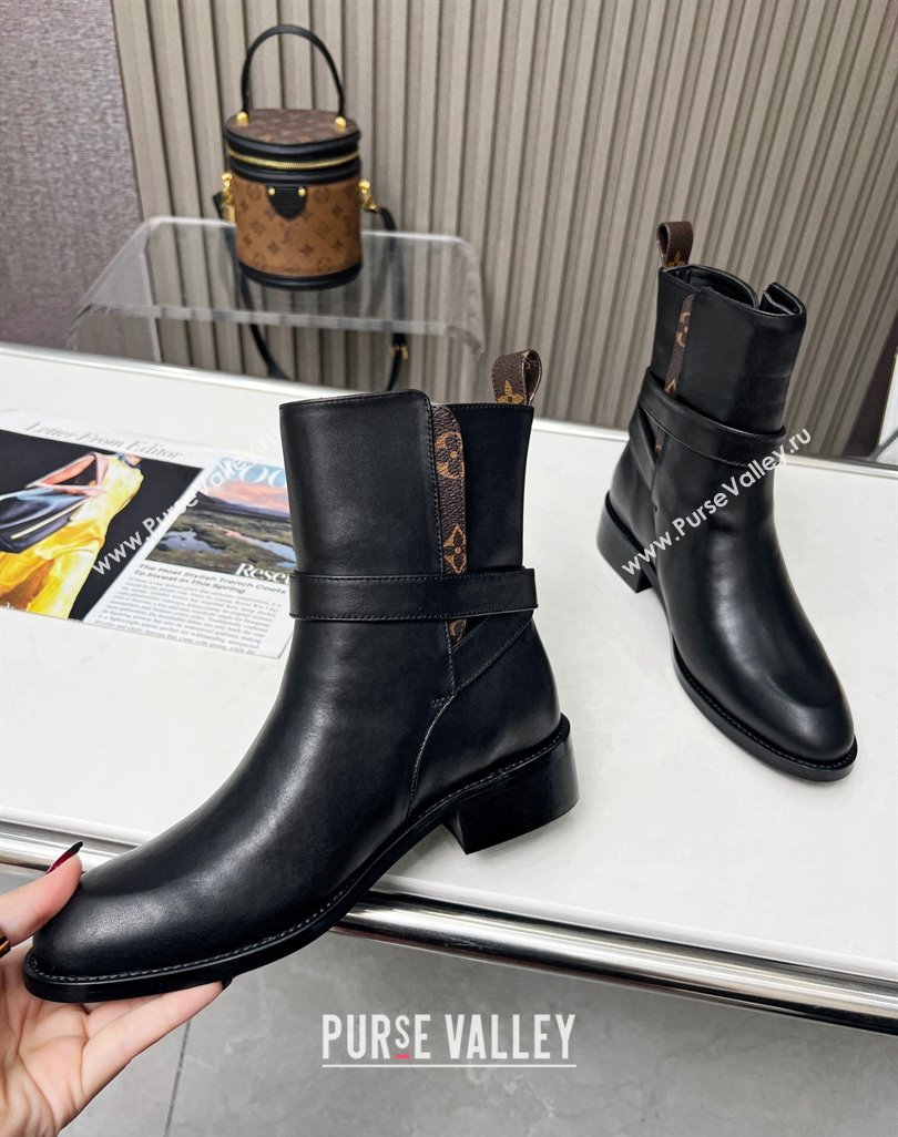 Louis Vuitton LV Bootsy Flat Ankle Boots in Black Calf Leather with Strap Buckle 2023 1ABUB0 (MD-231218025)