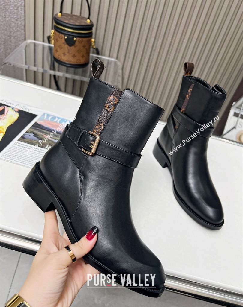 Louis Vuitton LV Bootsy Flat Ankle Boots in Black Calf Leather with Strap Buckle 2023 1ABUB0 (MD-231218025)