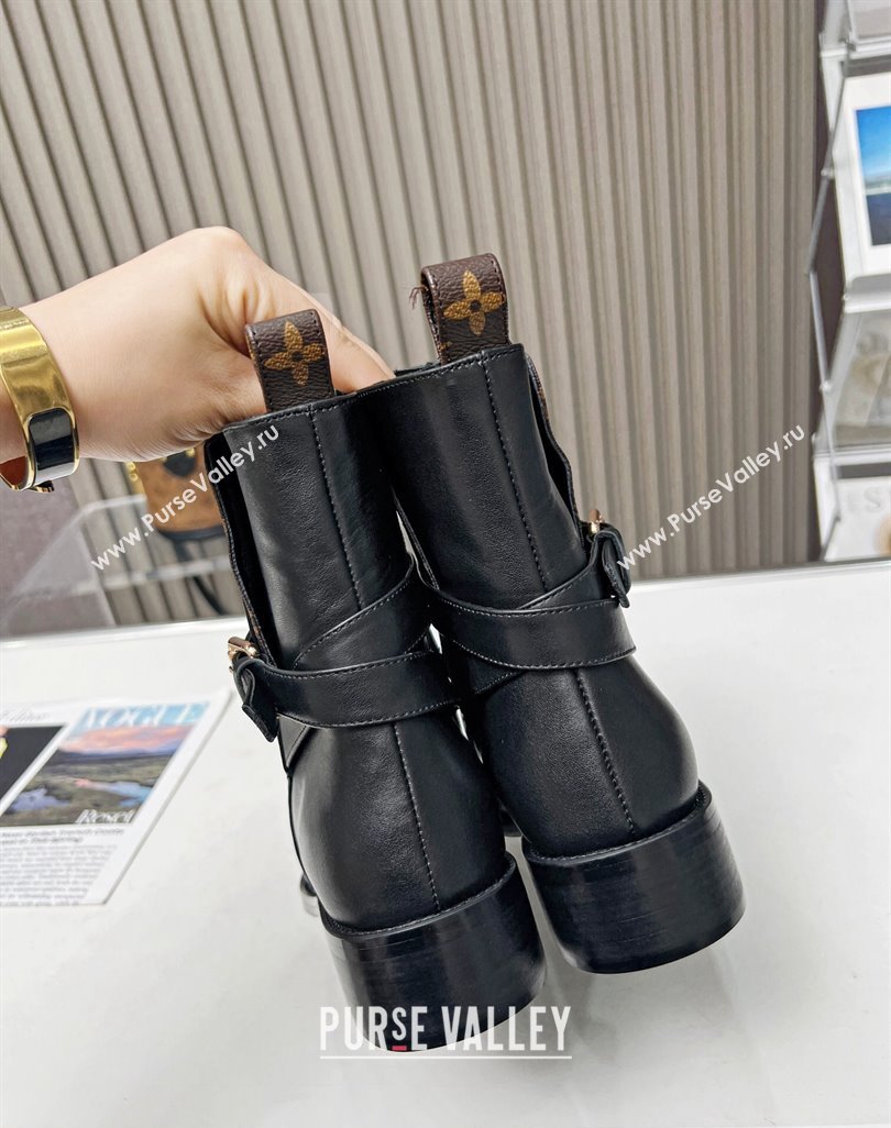 Louis Vuitton LV Bootsy Flat Ankle Boots in Black Calf Leather with Strap Buckle 2023 1ABUB0 (MD-231218025)