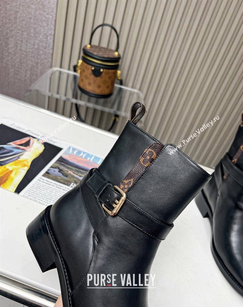 Louis Vuitton LV Bootsy Flat Ankle Boots in Black Calf Leather with Strap Buckle 2023 1ABUB0 (MD-231218025)