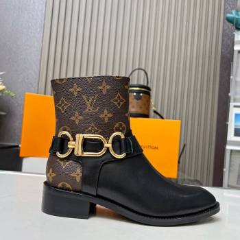 Louis Vuitton Westside Flat Ankle Boots in Black Leather and Monogram Canavs with Hook Chain 2023 1AC6WL (MD-231218027)