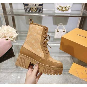 Louis Vuitton Laureate Platform Desert Ankle Boots in Monogram Wool Apricot 2023 1AC7M0 (MD-231218030)