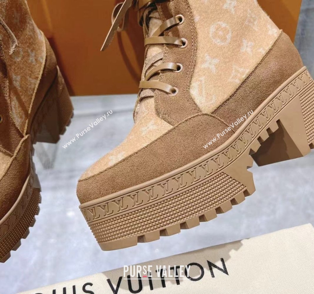 Louis Vuitton Laureate Platform Desert Ankle Boots in Monogram Wool Apricot 2023 1AC7M0 (MD-231218030)