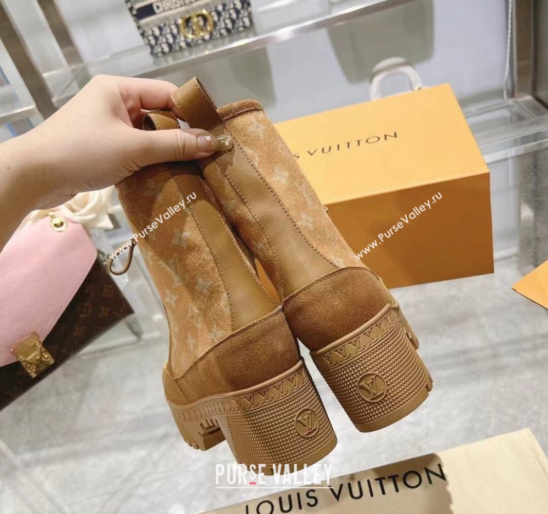 Louis Vuitton Laureate Platform Desert Ankle Boots in Monogram Wool Apricot 2023 1AC7M0 (MD-231218030)