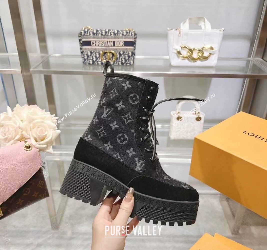 Louis Vuitton Laureate Platform Desert Ankle Boots in Monogram Wool Grey/Black 2023 1AC7M0 (MD-231218031)