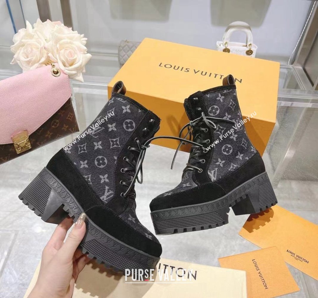 Louis Vuitton Laureate Platform Desert Ankle Boots in Monogram Wool Grey/Black 2023 1AC7M0 (MD-231218031)