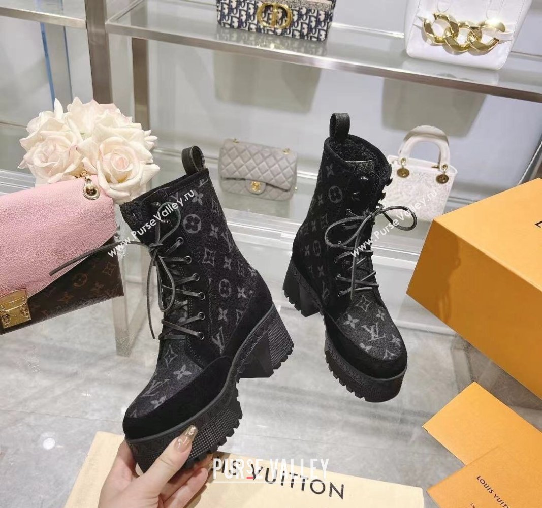 Louis Vuitton Laureate Platform Desert Ankle Boots in Monogram Wool Grey/Black 2023 1AC7M0 (MD-231218031)