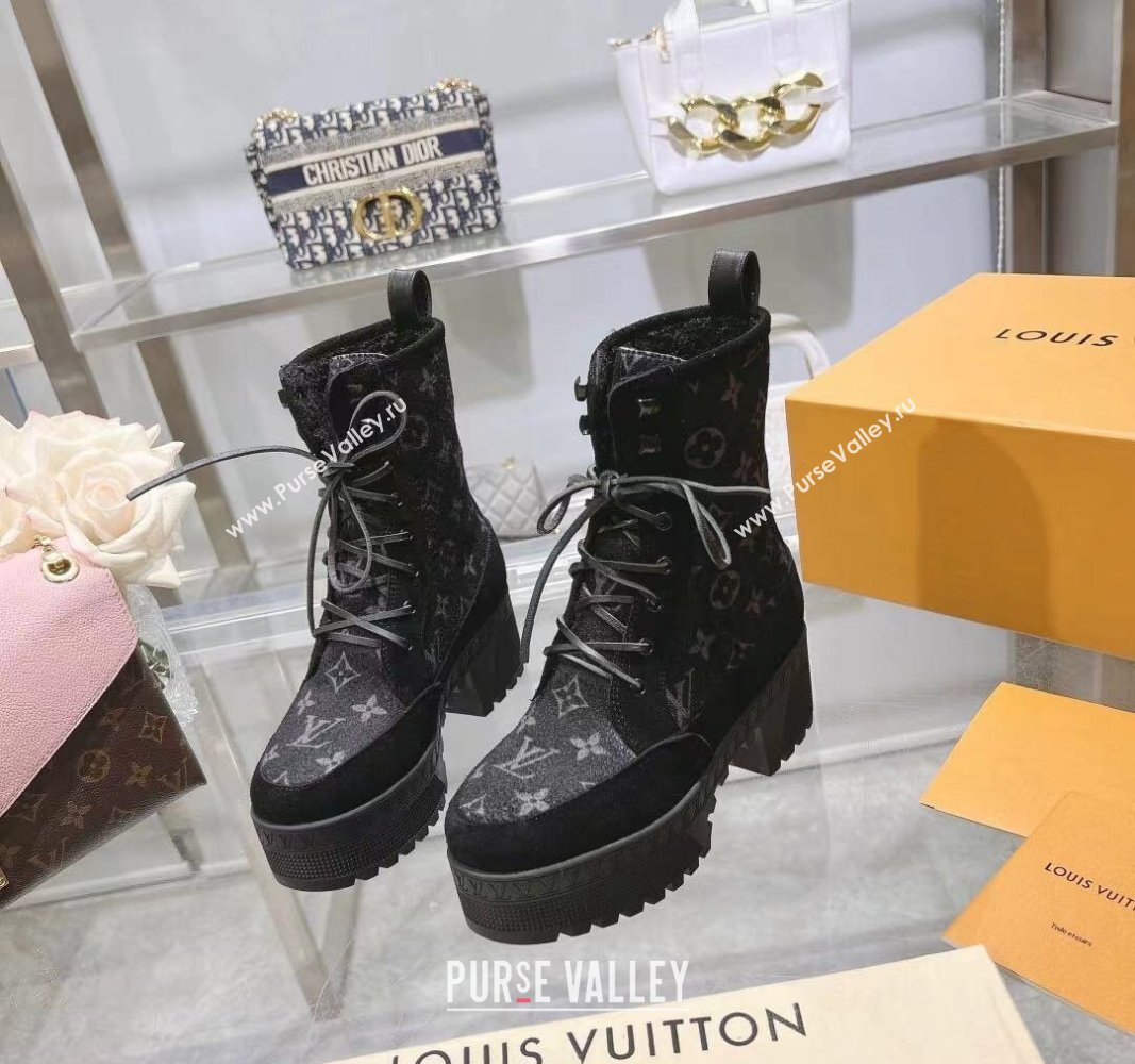 Louis Vuitton Laureate Platform Desert Ankle Boots in Monogram Wool Grey/Black 2023 1AC7M0 (MD-231218031)