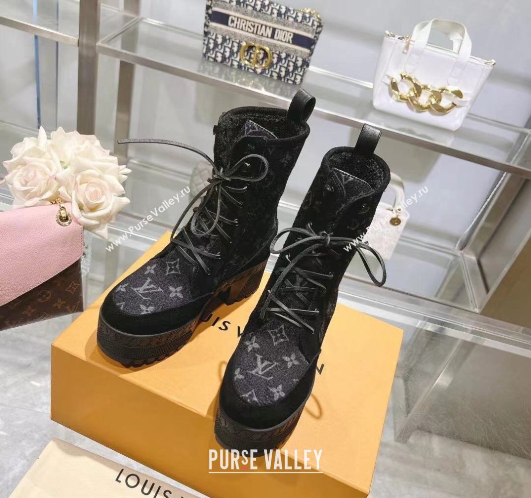 Louis Vuitton Laureate Platform Desert Ankle Boots in Monogram Wool Grey/Black 2023 1AC7M0 (MD-231218031)