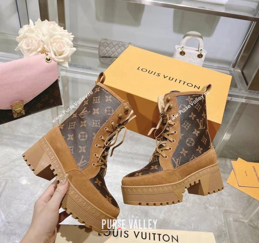 Louis Vuitton Laureate Platform Desert Ankle Boots in Brown Suede and Monogram Canvas 2023 1AC7M0 (MD-231218032)