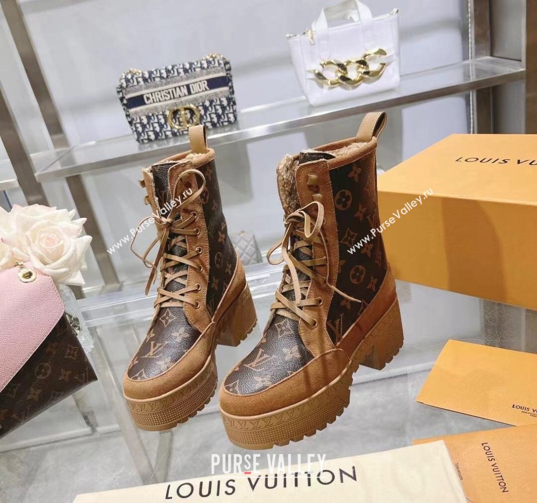 Louis Vuitton Laureate Platform Desert Ankle Boots in Brown Suede and Monogram Canvas 2023 1AC7M0 (MD-231218032)