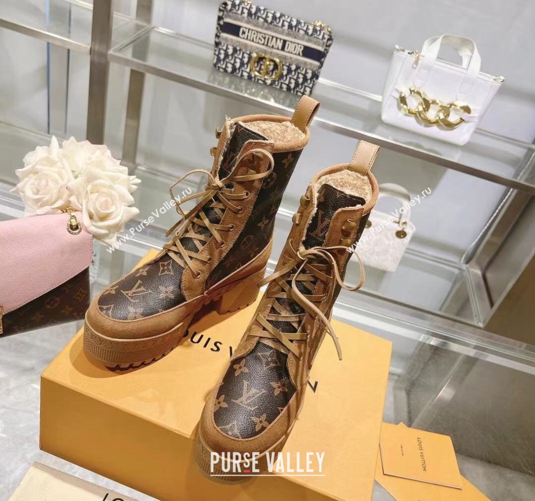 Louis Vuitton Laureate Platform Desert Ankle Boots in Brown Suede and Monogram Canvas 2023 1AC7M0 (MD-231218032)