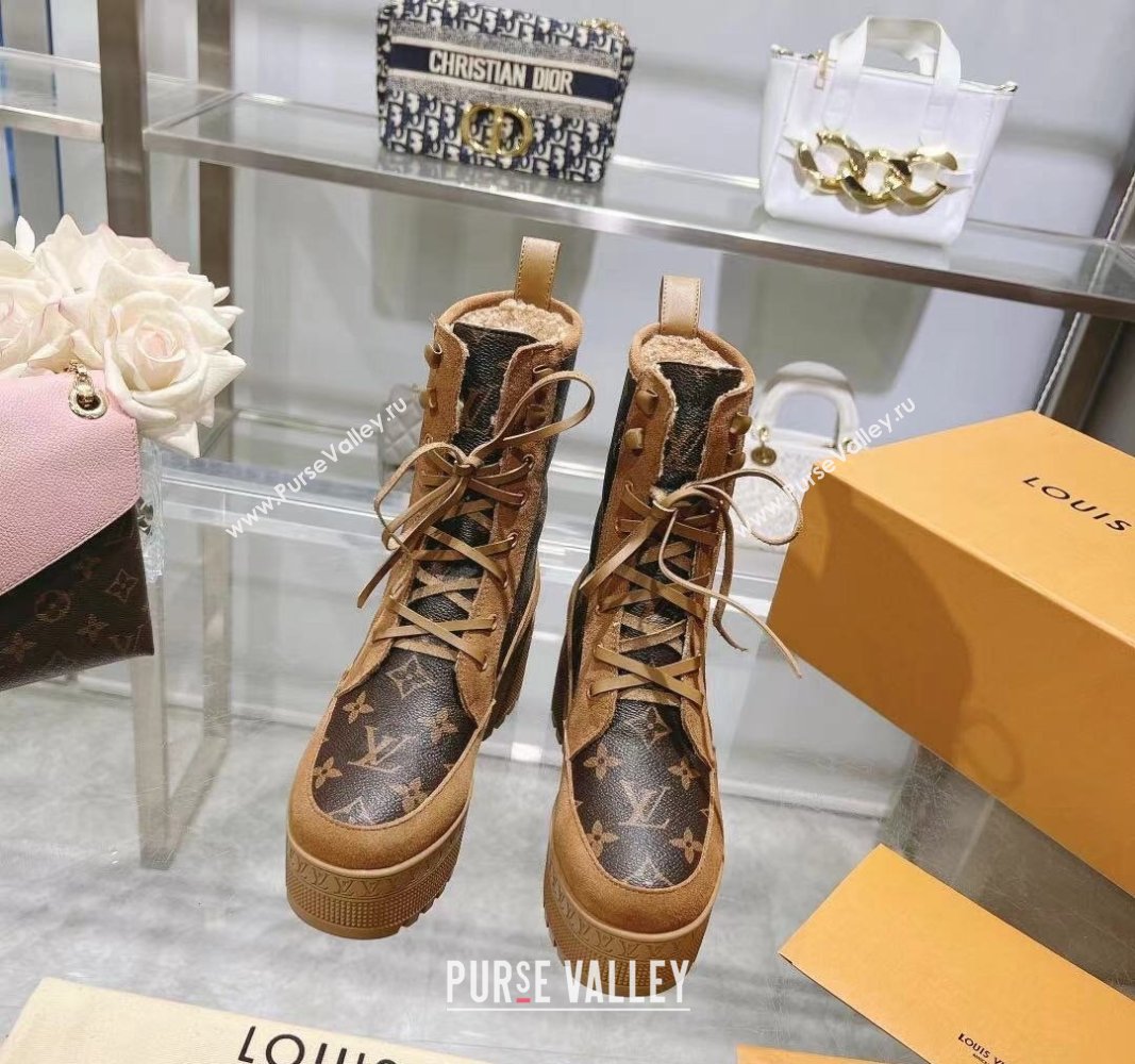 Louis Vuitton Laureate Platform Desert Ankle Boots in Brown Suede and Monogram Canvas 2023 1AC7M0 (MD-231218032)