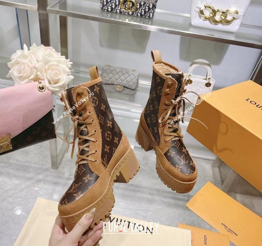 Louis Vuitton Laureate Platform Desert Ankle Boots in Brown Suede and Monogram Canvas 2023 1AC7M0 (MD-231218032)