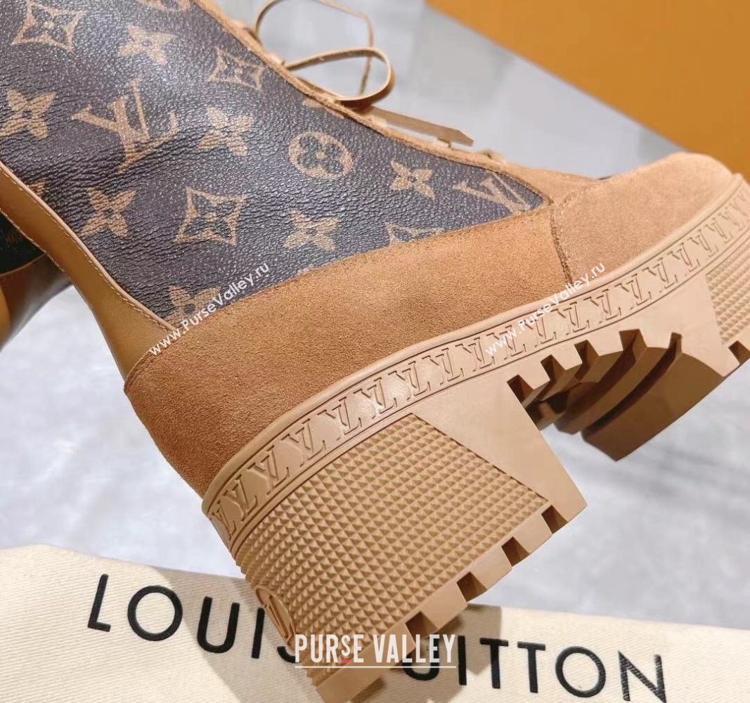 Louis Vuitton Laureate Platform Desert Ankle Boots in Brown Suede and Monogram Canvas 2023 1AC7M0 (MD-231218032)