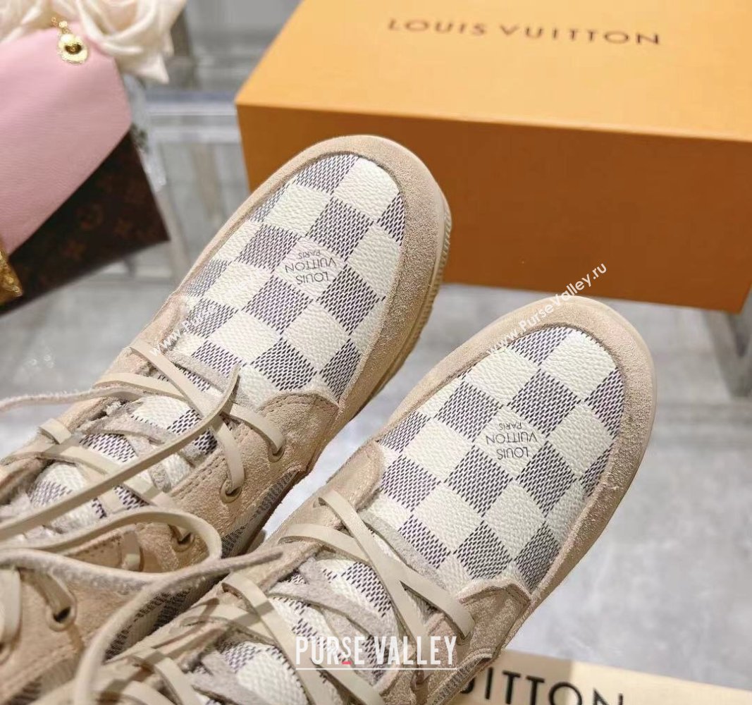 Louis Vuitton Laureate Platform Desert Ankle Boots in Beige Suede and Damier Azur Canvas 2023 1AC7M0 (MD-231218033)