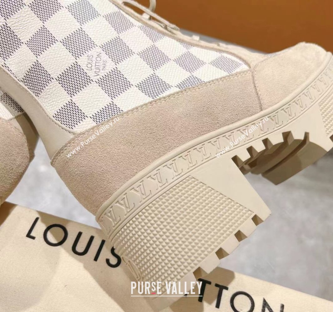 Louis Vuitton Laureate Platform Desert Ankle Boots in Beige Suede and Damier Azur Canvas 2023 1AC7M0 (MD-231218033)