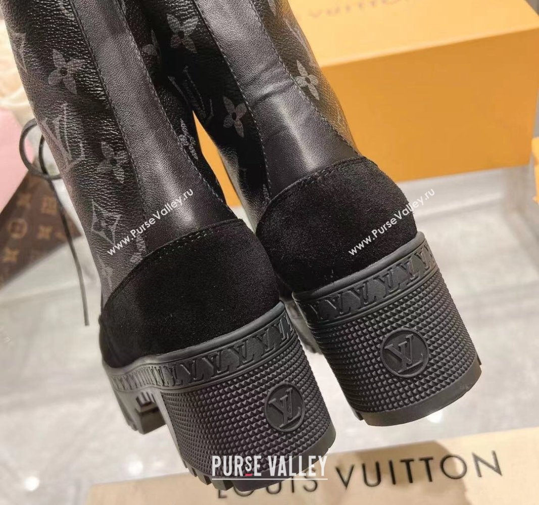 Louis Vuitton Laureate Platform Desert Ankle Boots in Black Suede and Monogram Canvas 2023 1AC7M0 (MD-231218034)