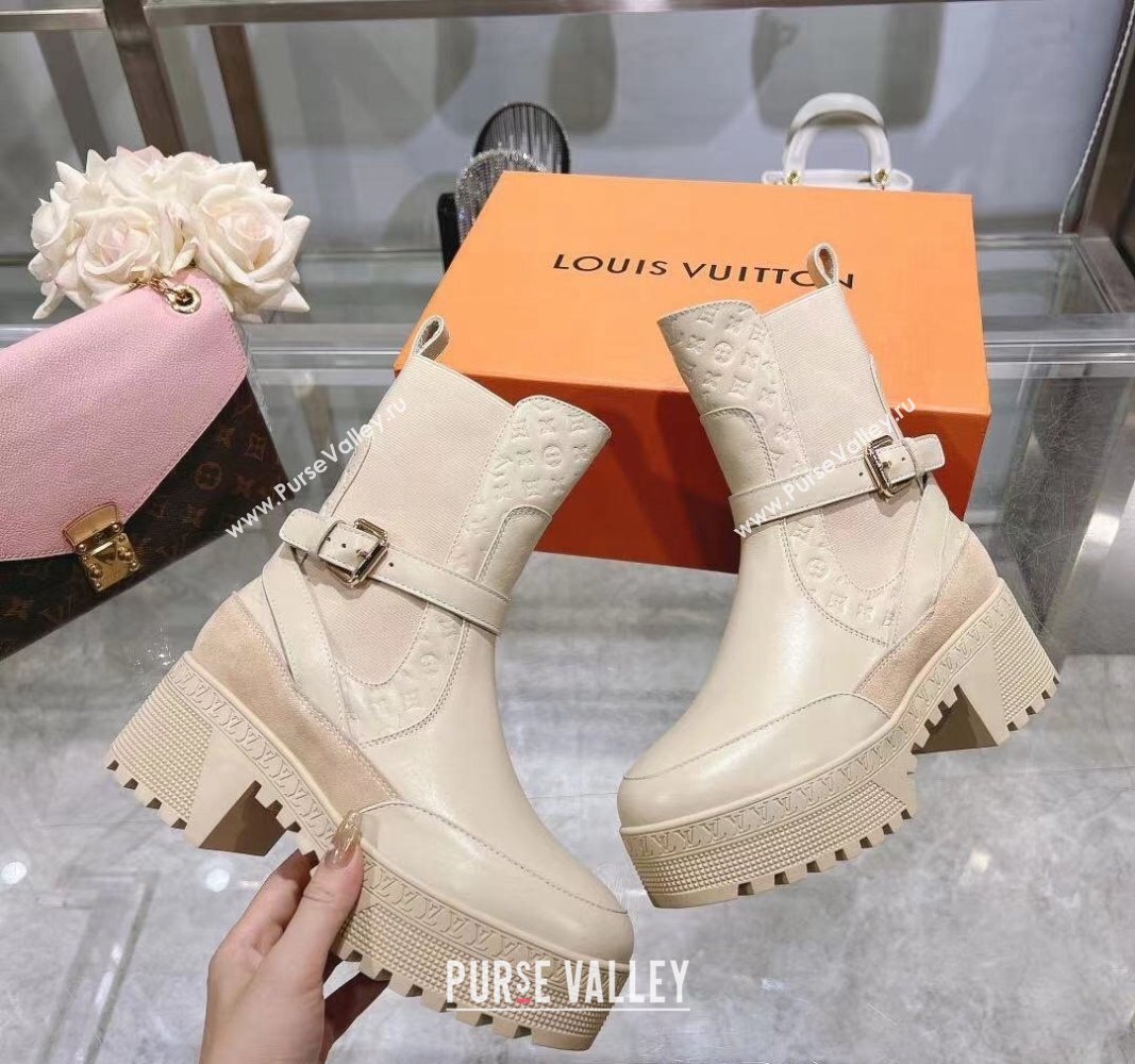 Louis Vuitton Laureate Platform Desert Ankle Boots in Leather with Strap Buckle Pale Beige 2023 1ACAAE (MD-231218035)
