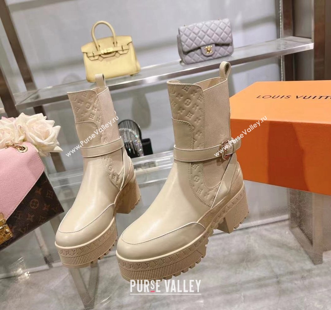 Louis Vuitton Laureate Platform Desert Ankle Boots in Leather with Strap Buckle Pale Beige 2023 1ACAAE (MD-231218035)