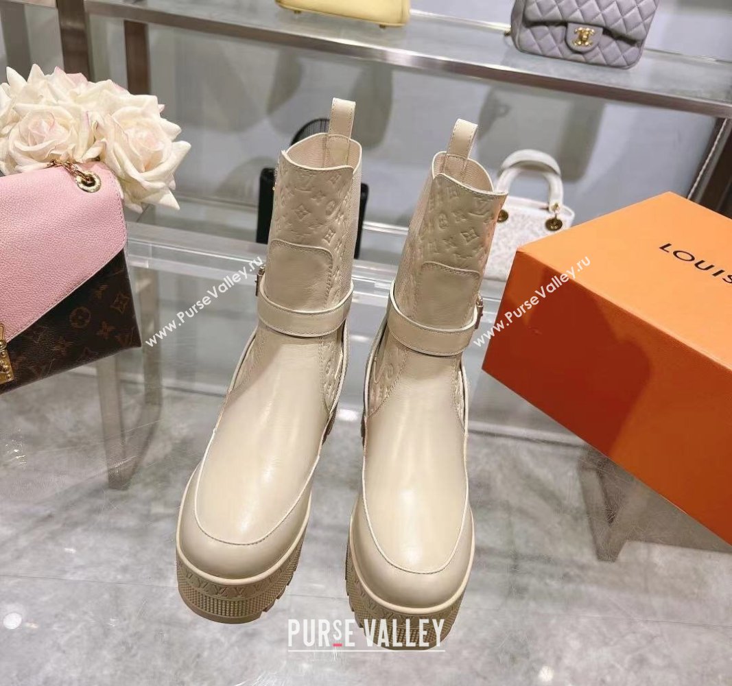 Louis Vuitton Laureate Platform Desert Ankle Boots in Leather with Strap Buckle Pale Beige 2023 1ACAAE (MD-231218035)