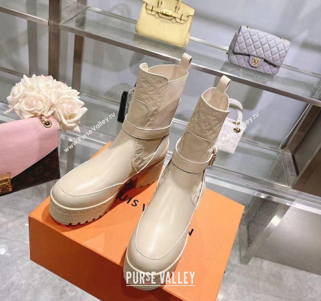 Louis Vuitton Laureate Platform Desert Ankle Boots in Leather with Strap Buckle Pale Beige 2023 1ACAAE (MD-231218035)