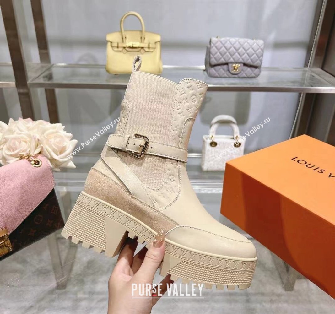 Louis Vuitton Laureate Platform Desert Ankle Boots in Leather with Strap Buckle Pale Beige 2023 1ACAAE (MD-231218035)