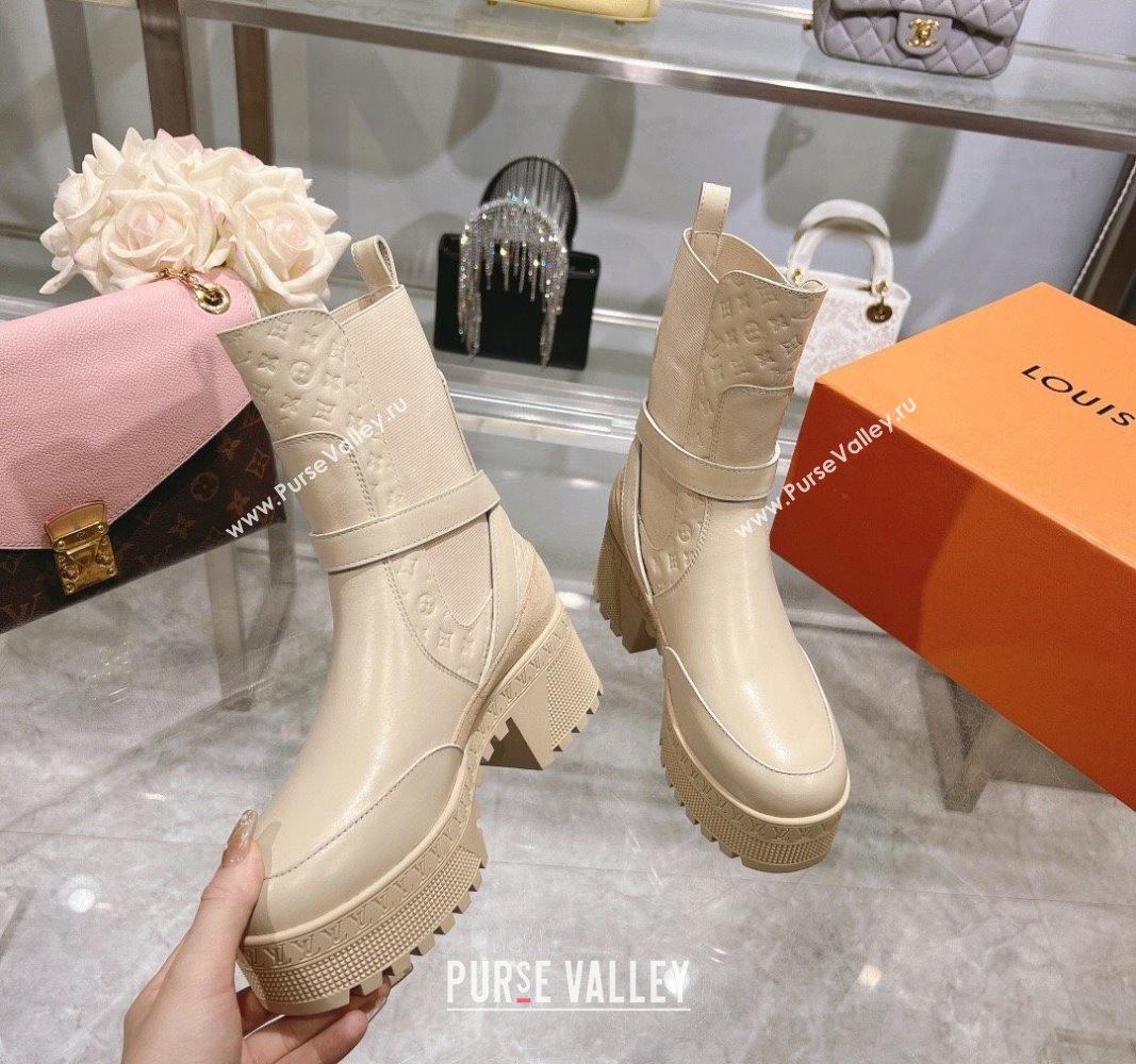 Louis Vuitton Laureate Platform Desert Ankle Boots in Leather with Strap Buckle Pale Beige 2023 1ACAAE (MD-231218035)
