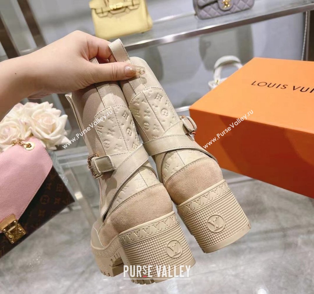 Louis Vuitton Laureate Platform Desert Ankle Boots in Leather with Strap Buckle Pale Beige 2023 1ACAAE (MD-231218035)