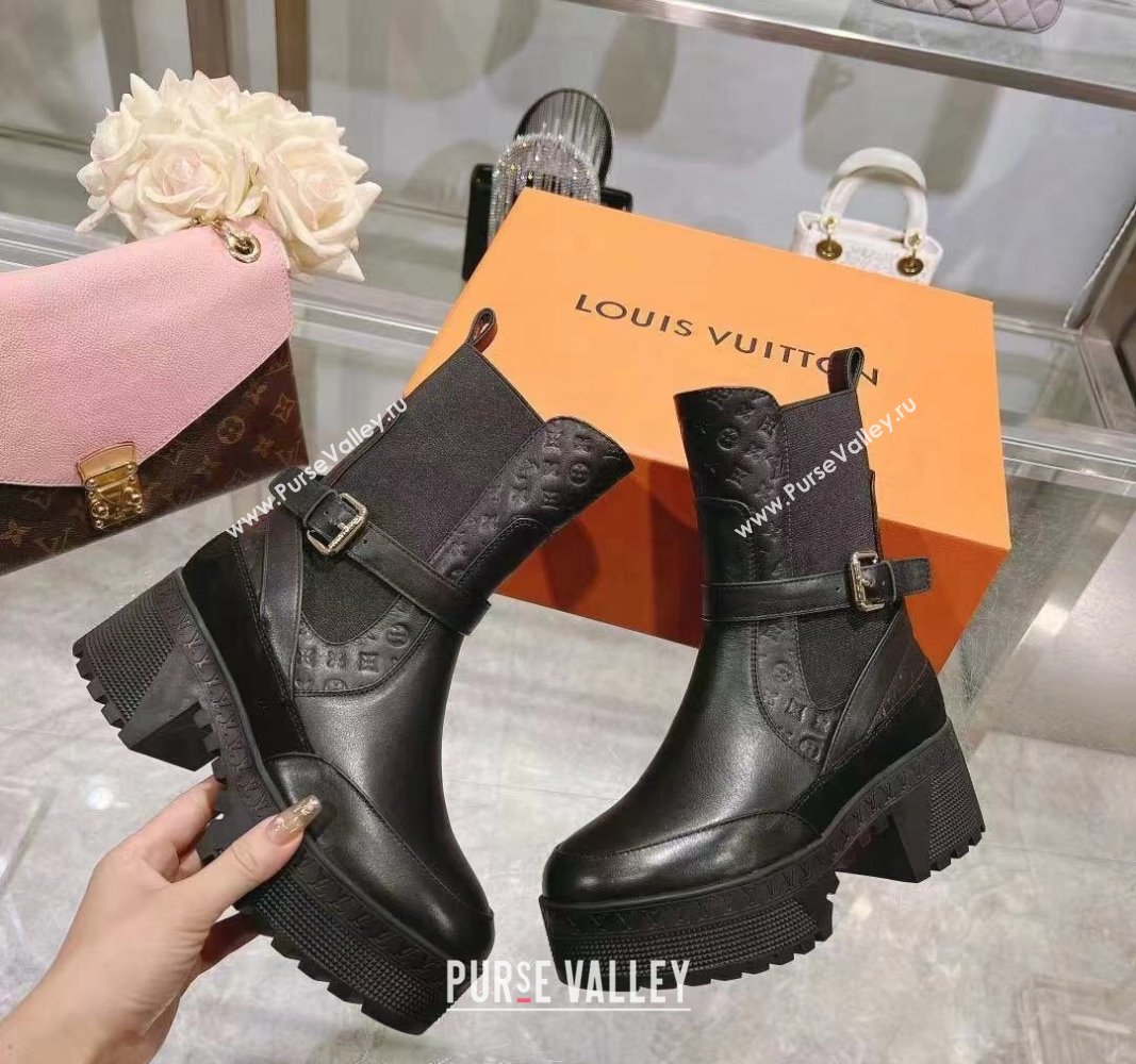 Louis Vuitton Laureate Platform Desert Ankle Boots in Leather with Strap Buckle Black 2023 1ACAAE (MD-231218036)