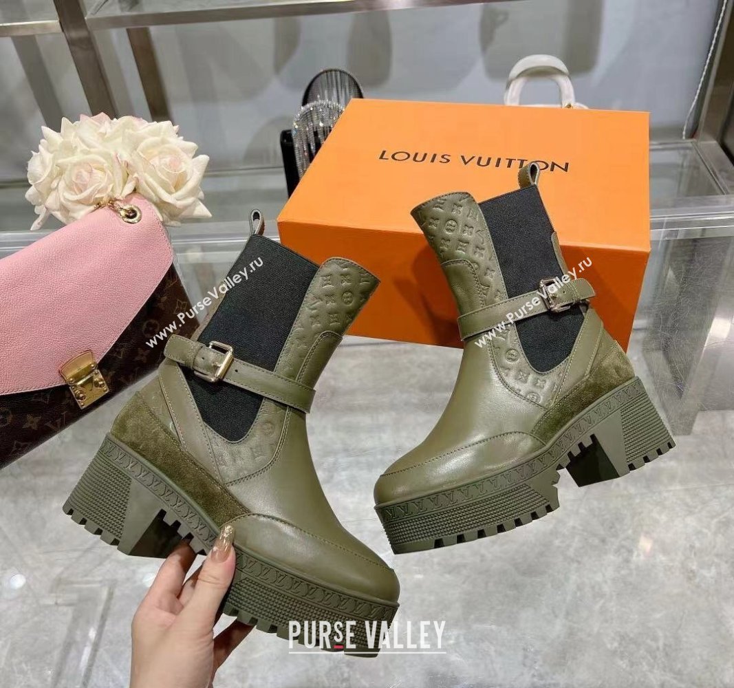 Louis Vuitton Laureate Platform Desert Ankle Boots in Leather with Strap Buckle Green 2023 1ACAAE (MD-231218037)