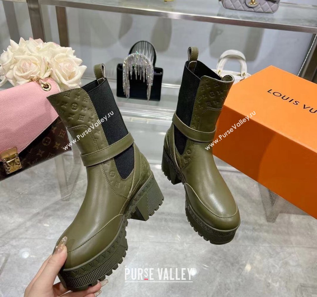 Louis Vuitton Laureate Platform Desert Ankle Boots in Leather with Strap Buckle Green 2023 1ACAAE (MD-231218037)