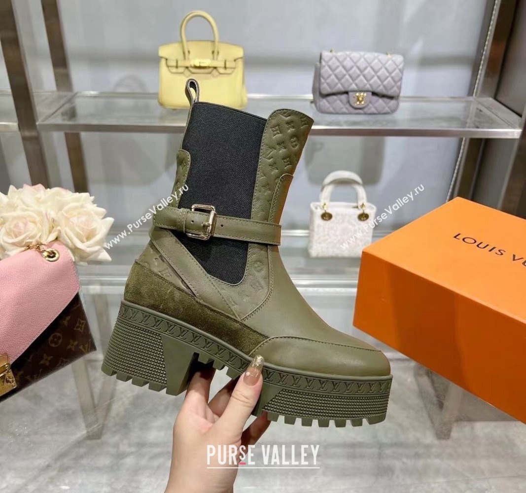 Louis Vuitton Laureate Platform Desert Ankle Boots in Leather with Strap Buckle Green 2023 1ACAAE (MD-231218037)