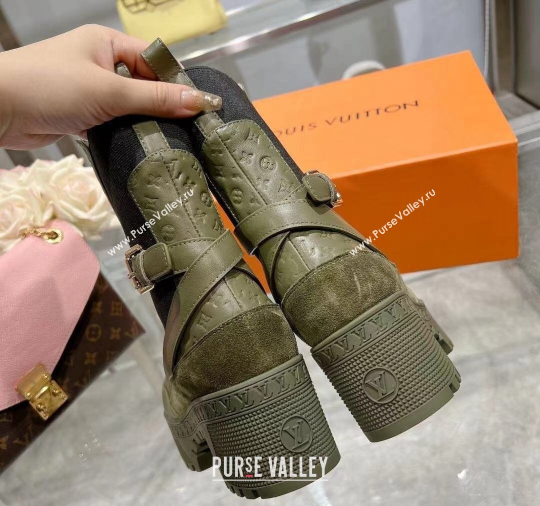 Louis Vuitton Laureate Platform Desert Ankle Boots in Leather with Strap Buckle Green 2023 1ACAAE (MD-231218037)