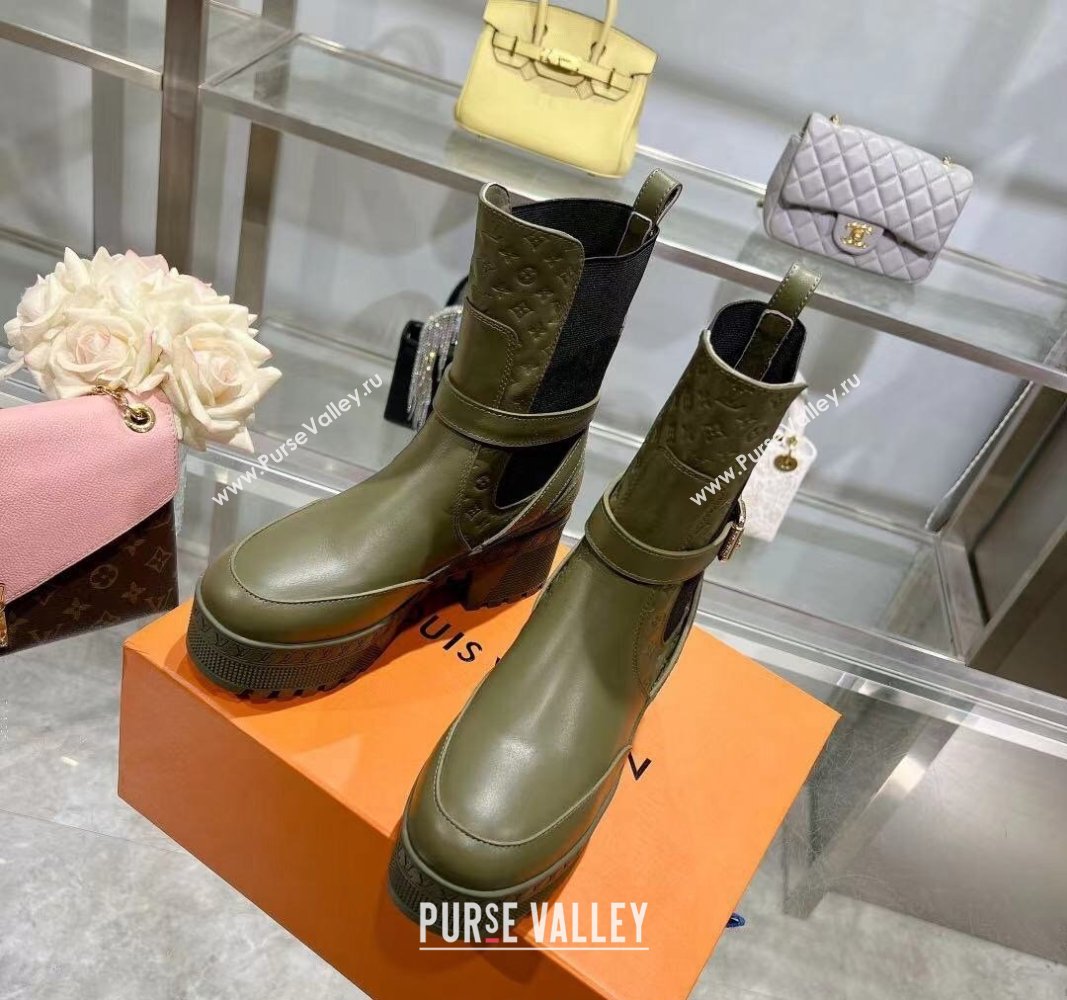 Louis Vuitton Laureate Platform Desert Ankle Boots in Leather with Strap Buckle Green 2023 1ACAAE (MD-231218037)