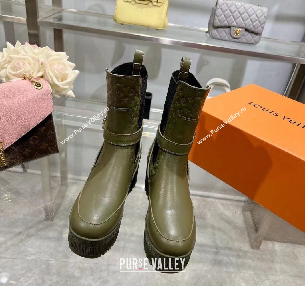 Louis Vuitton Laureate Platform Desert Ankle Boots in Leather with Strap Buckle Green 2023 1ACAAE (MD-231218037)