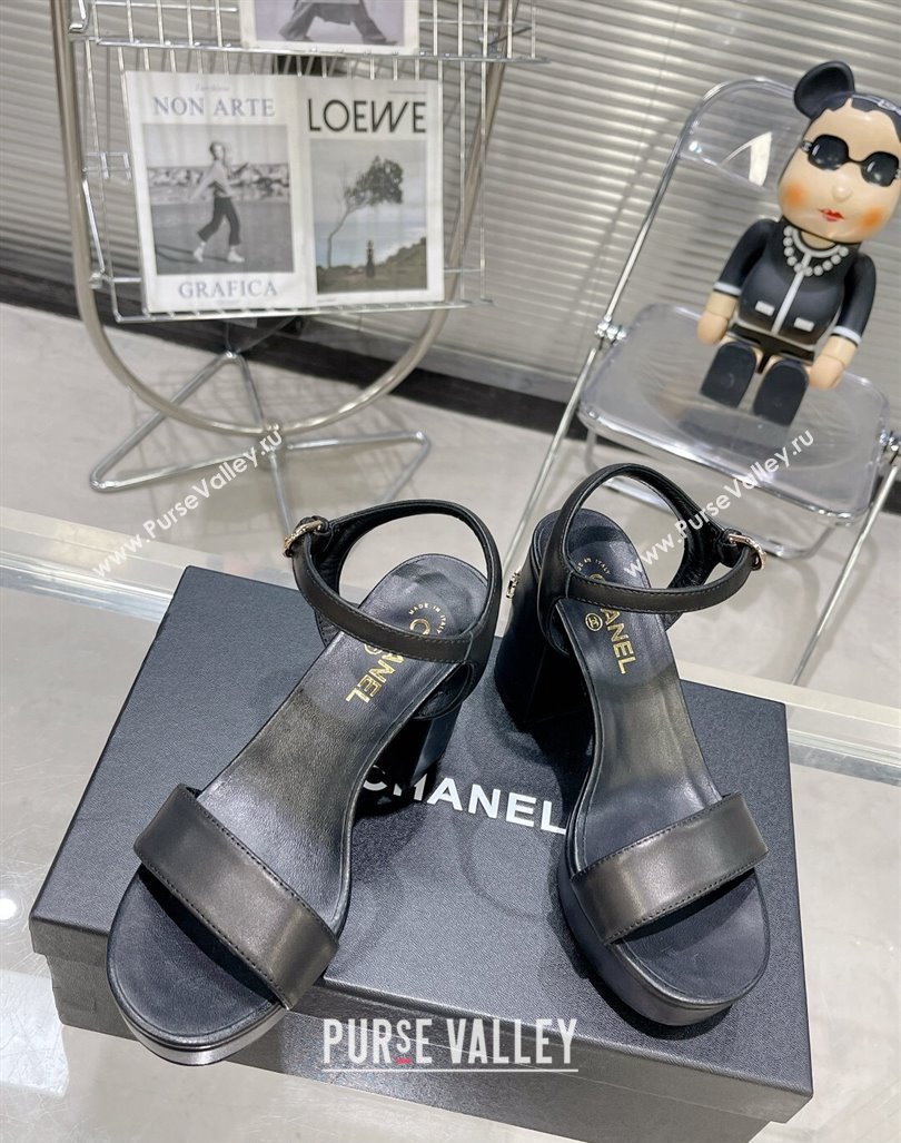 Chanel Calfskin Platform Sandals with Back Signature Black 2023 CH121306 (MD-231213026)