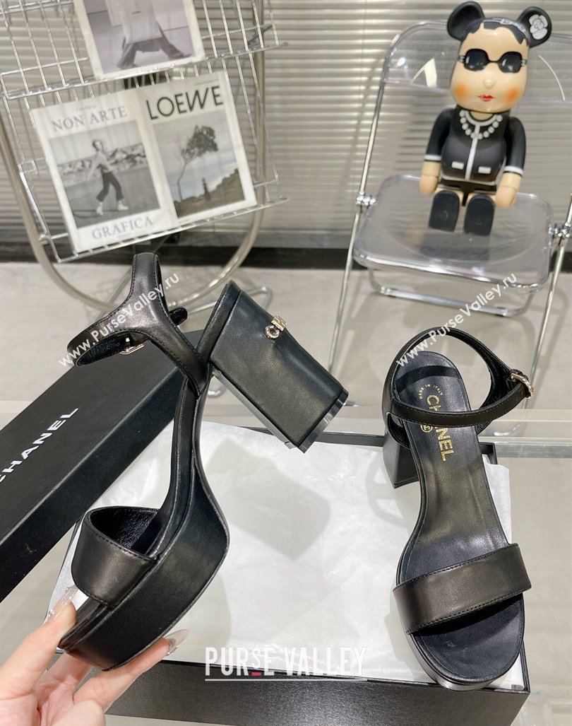 Chanel Calfskin Platform Sandals with Back Signature Black 2023 CH121306 (MD-231213026)