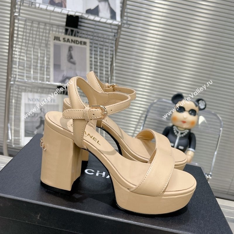 Chanel Calfskin Platform Sandals with Back Signature Beige 2023 CH121306 (MD-231213027)