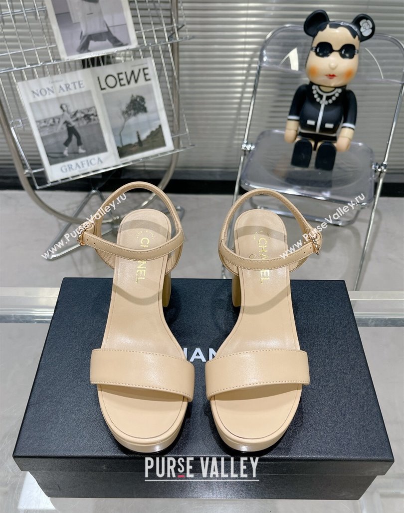 Chanel Calfskin Platform Sandals with Back Signature Beige 2023 CH121306 (MD-231213027)