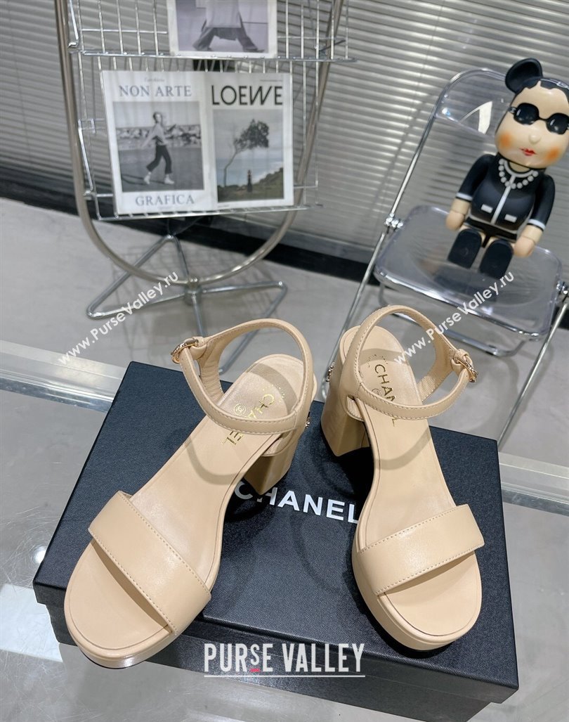 Chanel Calfskin Platform Sandals with Back Signature Beige 2023 CH121306 (MD-231213027)