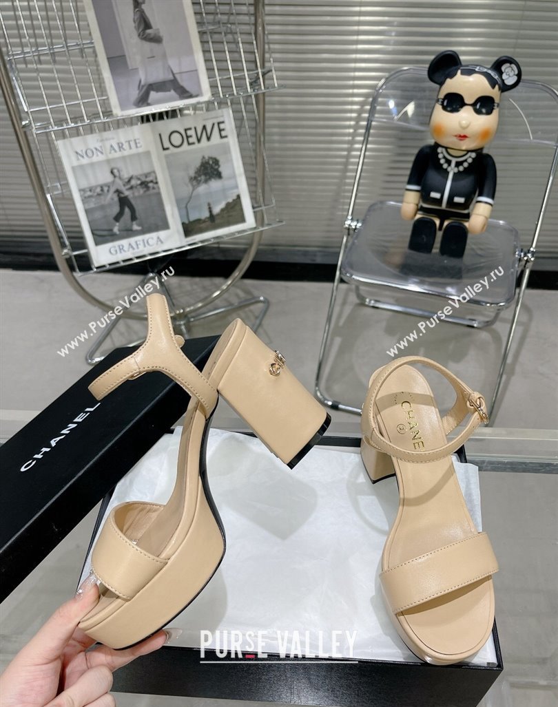 Chanel Calfskin Platform Sandals with Back Signature Beige 2023 CH121306 (MD-231213027)