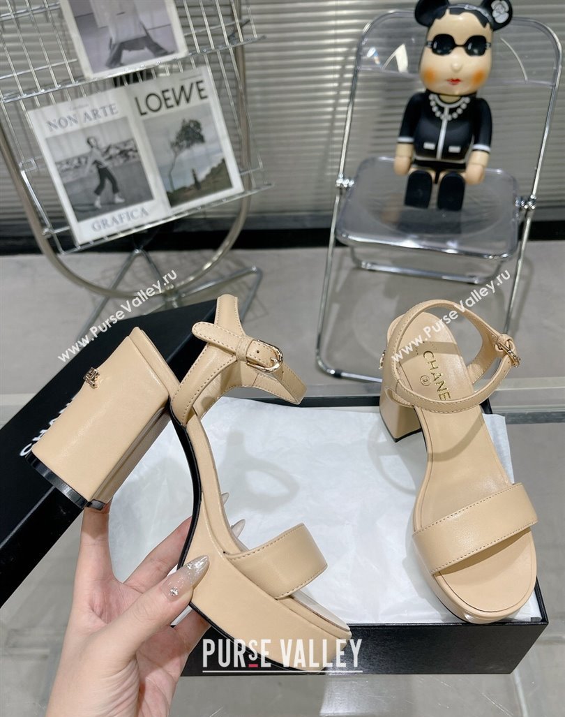 Chanel Calfskin Platform Sandals with Back Signature Beige 2023 CH121306 (MD-231213027)