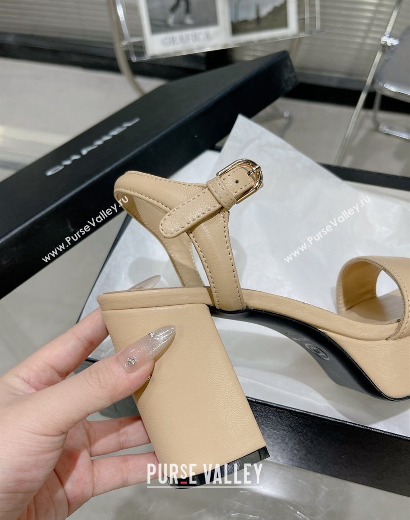 Chanel Calfskin Platform Sandals with Back Signature Beige 2023 CH121306 (MD-231213027)