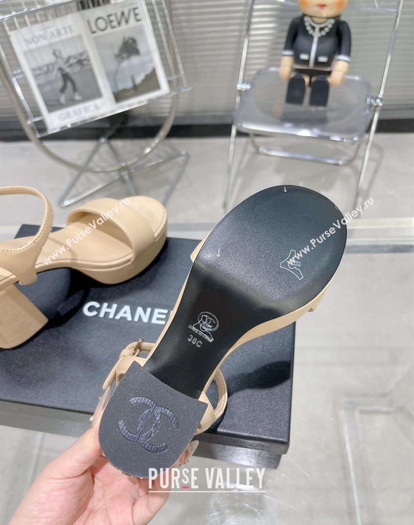 Chanel Calfskin Platform Sandals with Back Signature Beige 2023 CH121306 (MD-231213027)