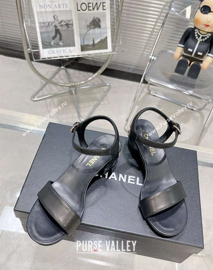 Chanel Calfskin Heel Sandals with Back Signature Black 2023 CH121306 (MD-231213025)