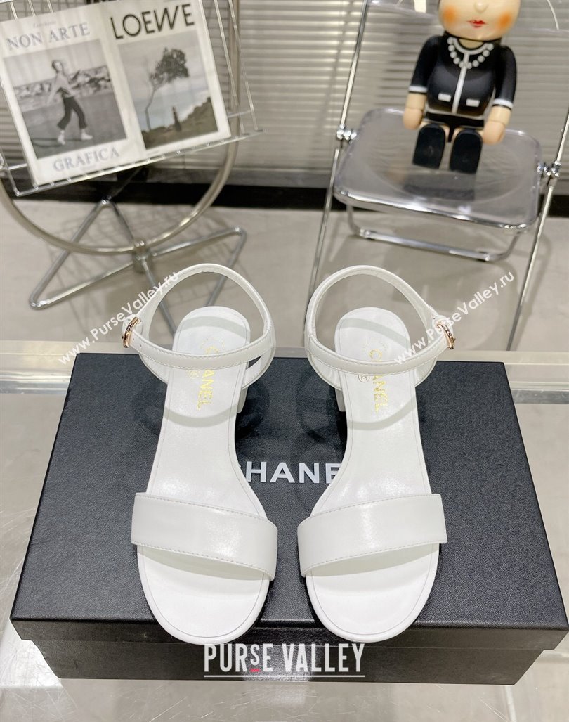 Chanel Calfskin Heel Sandals with Back Signature White 2023 CH121306 (MD-231213028)