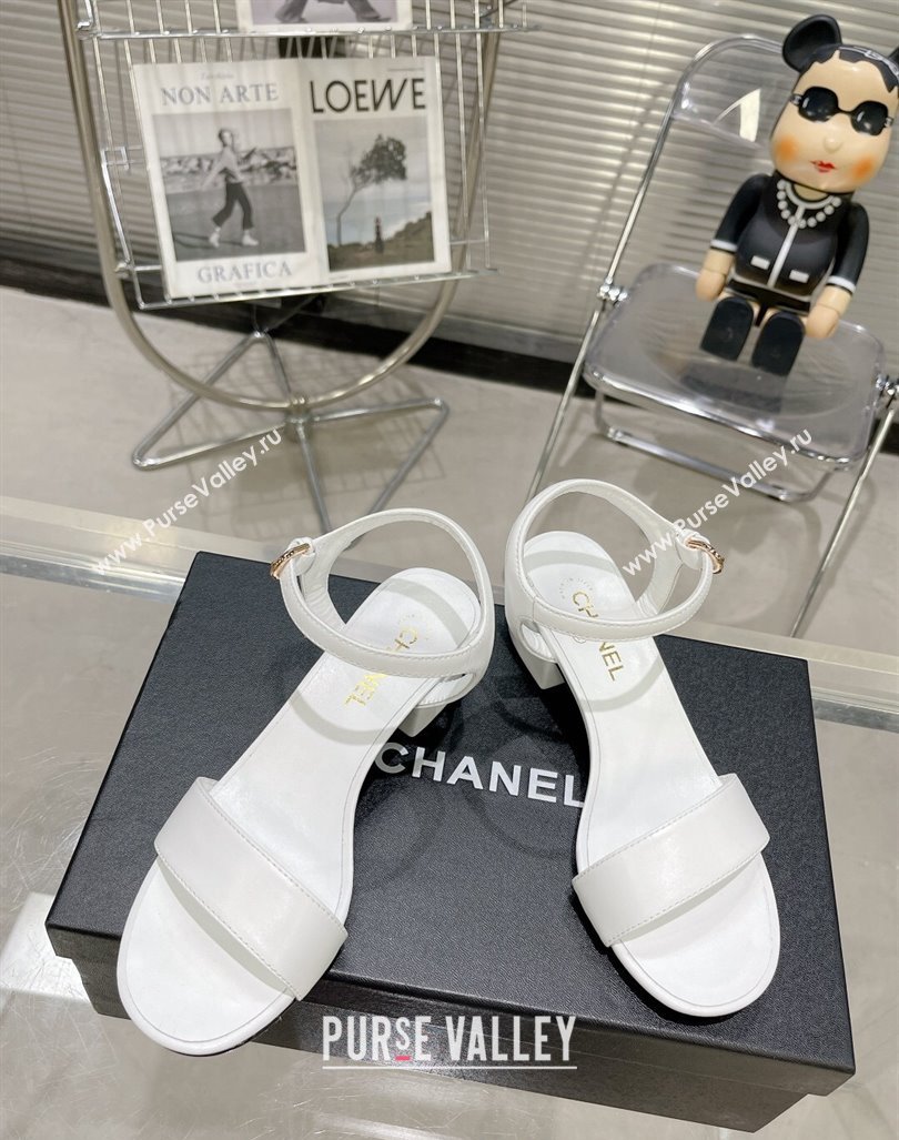 Chanel Calfskin Heel Sandals with Back Signature White 2023 CH121306 (MD-231213028)